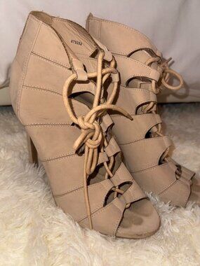 Cream lace up wedge heels